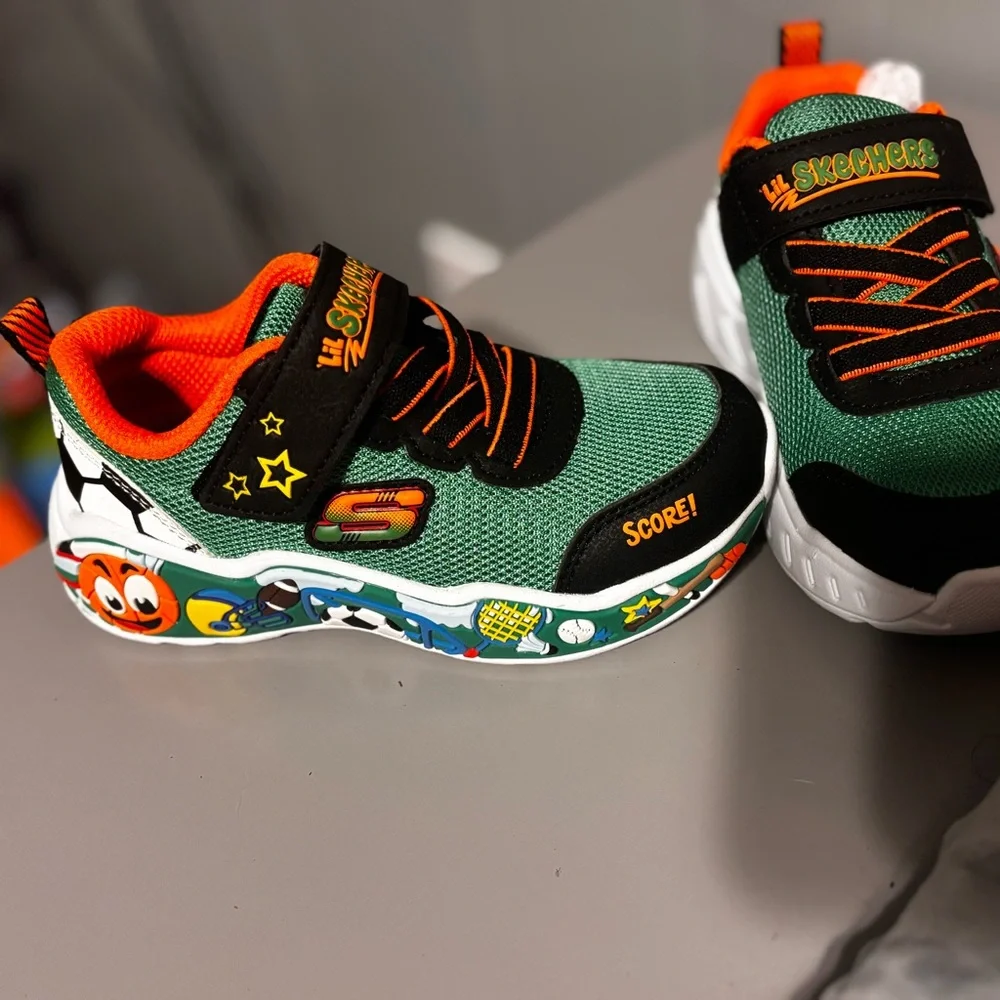 Skechers Kids Green & Orange 'Score!' Hook-and-Loop Sneakers